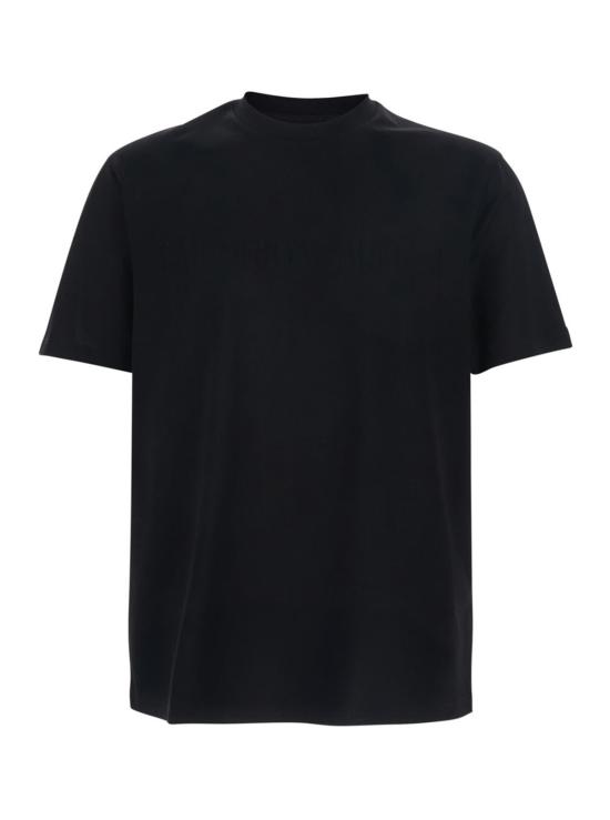  엠포리오 아르마니 반팔 티셔츠 스트레치 크루넥 코튼 자카드 로고 티셔츠 블랙
