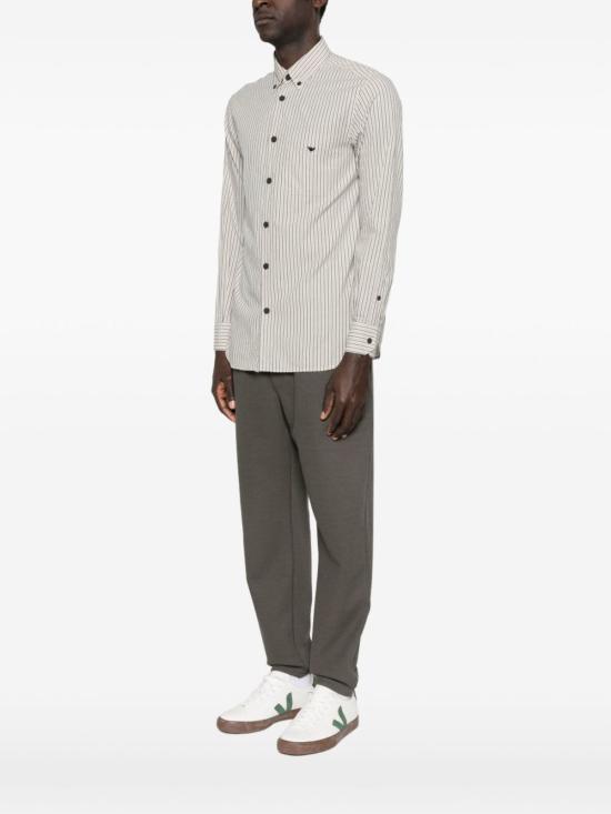  엠포리오 아르마니 긴팔 셔츠 스트라이프 코튼 셔츠 베이지 - EMPORIO ARMANI