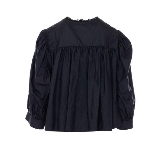 끌로에 블라우스 개더드 러플 태피터 탑 블랙 - CHLOE