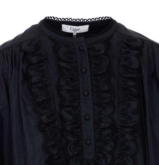  끌로에 블라우스 개더드 러플 태피터 탑 블랙 - CHLOE