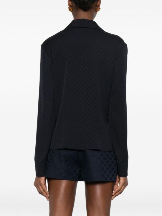  구찌 탑 실크 블렌드 셔츠 블루 - GUCCI