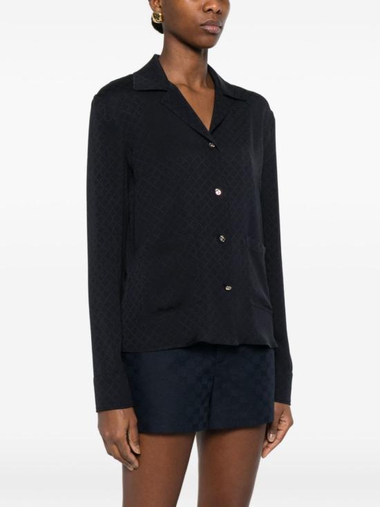  구찌 탑 실크 블렌드 셔츠 블루 - GUCCI