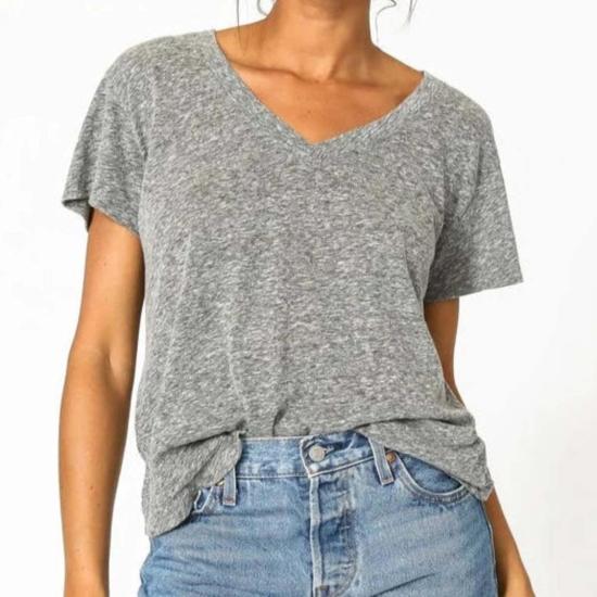  퍼펙트 화이트 티 반팔 티셔츠 헨드릭스 베이직 브이넥 탑 헤더 그레이