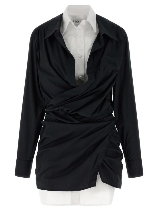  디 아티코 숏 원피스 아티코 더블 레이어 셔츠 드레스 화이트/블랙