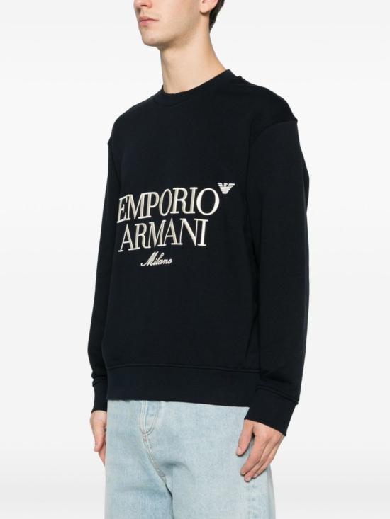  엠포리오 아르마니 긴팔 티셔츠 로고 코튼 스웨트셔츠 블루 - EMPORIO ARMANI