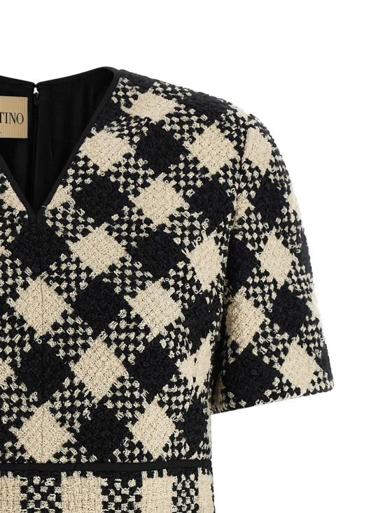  발렌티노 가라바니 숏 원피스 다미에 트위드 드레스 화이트/블랙 - VALENTINO GARAVANI