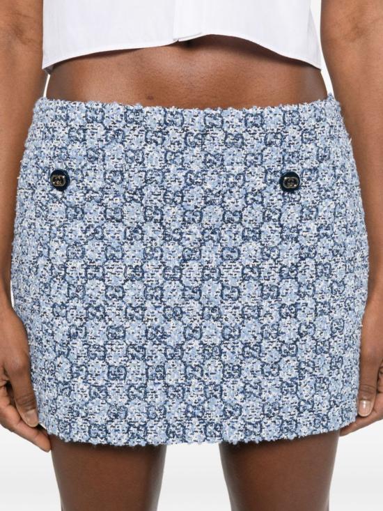  구찌 숏 스커트 GG 트위드 미니 스커트 클리어 블루 - GUCCI