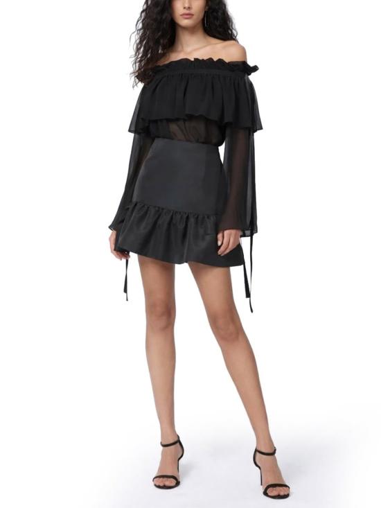  니나리찌 숏 스커트 니나 리치 미니 페플럼 스커트 블랙 - NINA RICCI