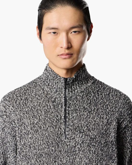  스톤 아일랜드 스웨터 스페클드 코튼 하프 집업  블랙 멜란지 - STONE ISLAND