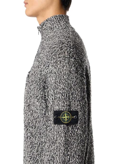  스톤 아일랜드 스웨터 스페클드 코튼 하프 집업  블랙 멜란지 - STONE ISLAND