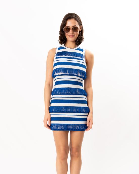  조나단 심카이 숏 원피스 엘리 니트 미니 드레스 로얄 블루 스트라이프