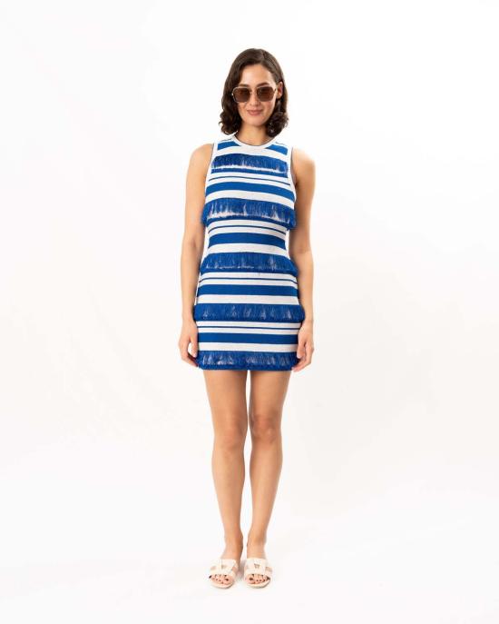  조나단 심카이 숏 원피스 엘리 니트 미니 드레스 로얄 블루 스트라이프 - JONATHAN SIMKHAI