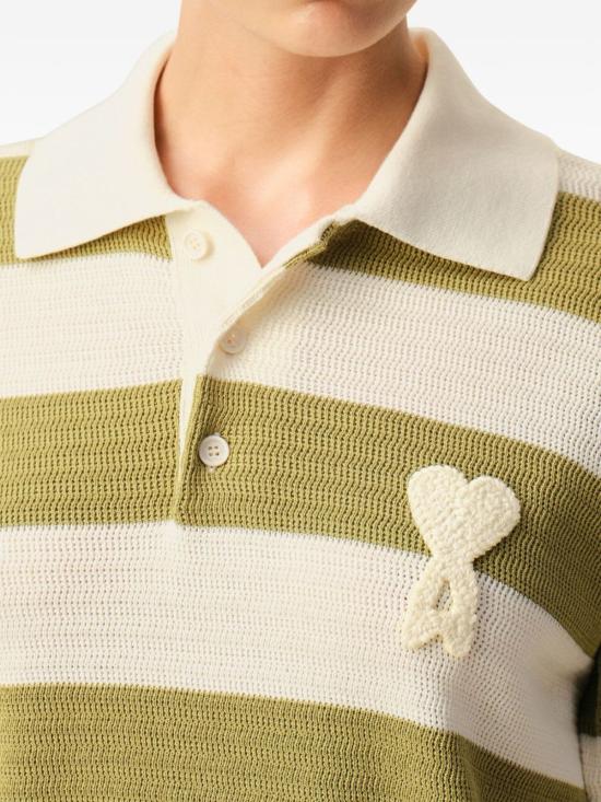  아미 반팔 티셔츠 Ami Alexandre Mattiussi Ami De Coeur 스트라이프 폴로 셔츠 Kaki - AMI