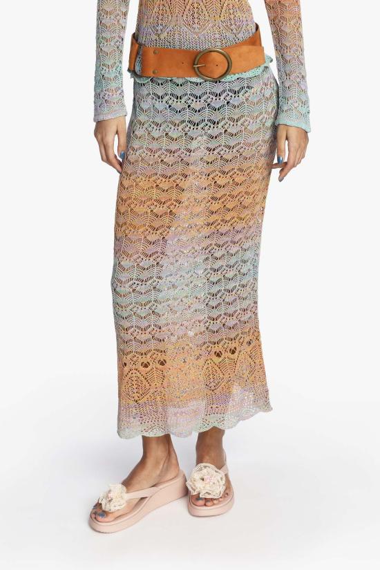  안나 수이 롱 스커트 옴브레 스페이스 다이 크로셰 스커트