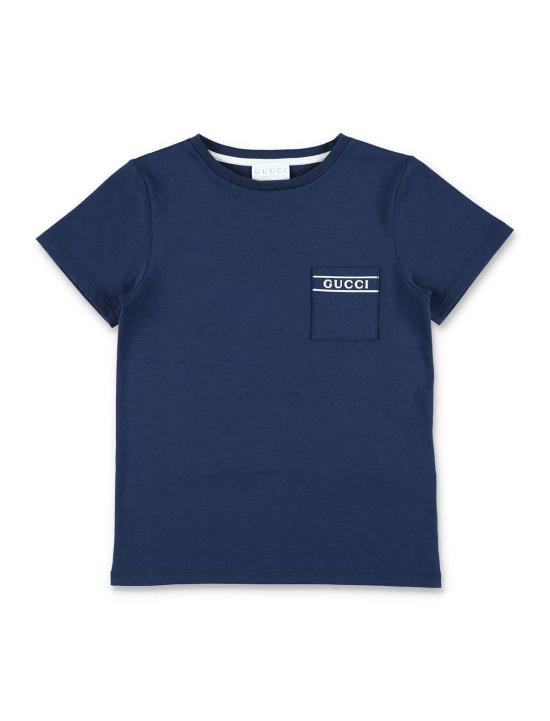  [키즈] 구찌 티셔츠 키즈 코튼 포켓 티셔츠 프러시안 블루/화이트