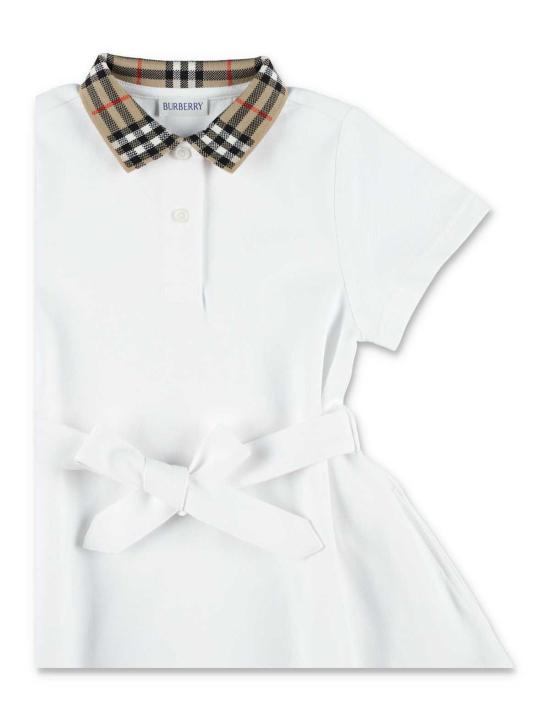  [키즈] 버버리 원피스 키즈 코튼 피케 체크 칼라 폴로 드레스 화이트 - BURBERRY