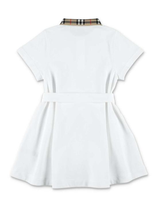  [키즈] 버버리 원피스 키즈 코튼 피케 체크 칼라 폴로 드레스 화이트 - BURBERRY