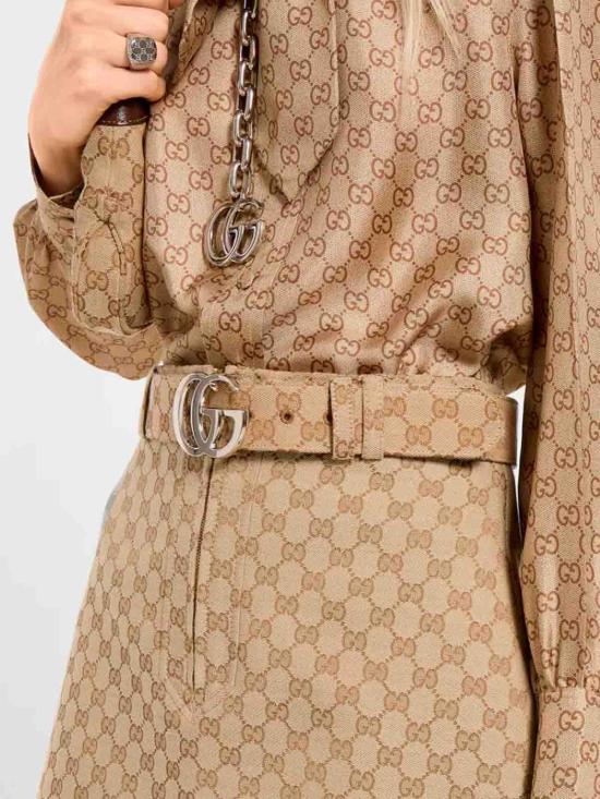 26SS 구찌 GG 코튼 캔버스 패브릭 미디 스커트 864256ZAUSC2061 Beige - GUCCI