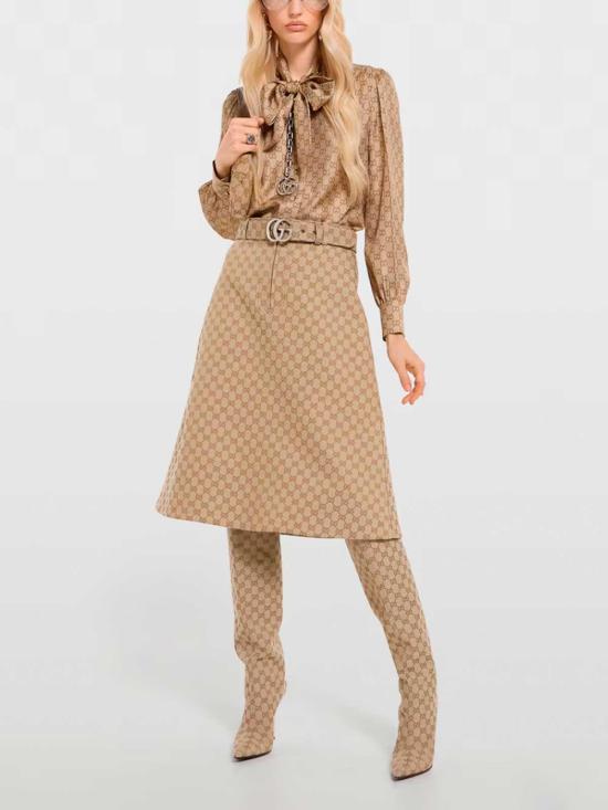 26SS 구찌 GG 코튼 캔버스 패브릭 미디 스커트 864256ZAUSC2061 Beige - GUCCI