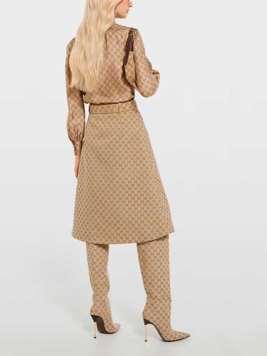 26SS 구찌 GG 코튼 캔버스 패브릭 미디 스커트 864256ZAUSC2061 Beige - GUCCI