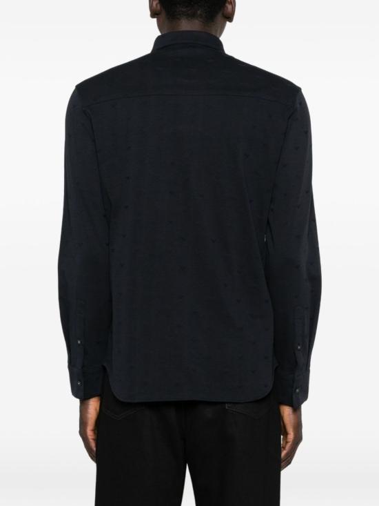  엠포리오 아르마니 긴팔 셔츠 로고 코튼 셔츠 블루 - EMPORIO ARMANI