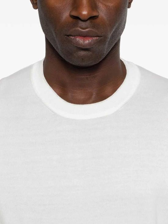 26SS 브루넬로 쿠치넬리 콘트라스트 디테일 코튼 니트 티셔츠 M29805200CO312 White - BRUNELLO CUCINELLI