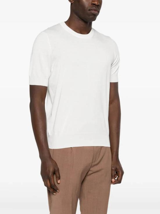 26SS 브루넬로 쿠치넬리 콘트라스트 디테일 코튼 니트 티셔츠 M29805200CO312 White - BRUNELLO CUCINELLI