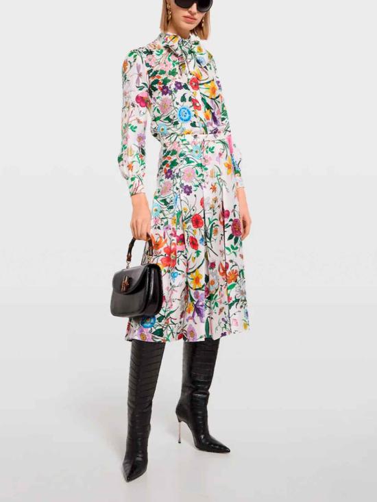 26SS 구찌 넥 보우 디테일 플로라 프린트 실크 트윌 셔츠 865715ZAUU89413 Multicolour - GUCCI