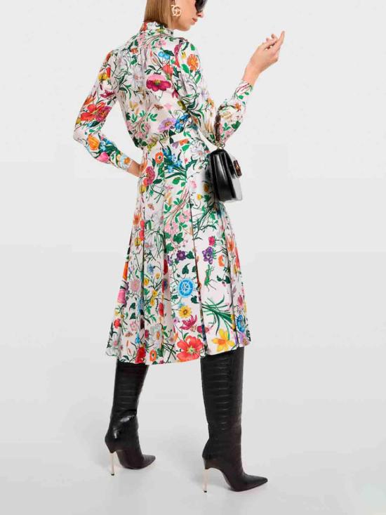 26SS 구찌 넥 보우 디테일 플로라 프린트 실크 트윌 셔츠 865715ZAUU89413 Multicolour - GUCCI