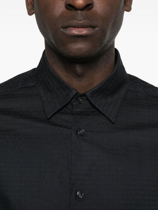  엠포리오 아르마니 긴팔 셔츠 로고 코튼 셔츠 블루 - EMPORIO ARMANI