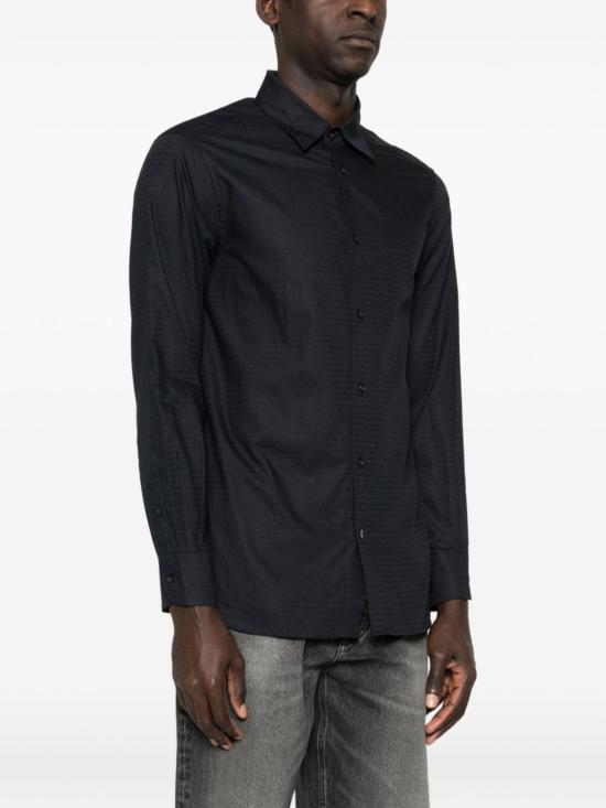  엠포리오 아르마니 긴팔 셔츠 로고 코튼 셔츠 블루 - EMPORIO ARMANI