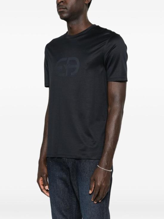  엠포리오 아르마니 반팔 티셔츠 로고 코튼 티셔츠 블루 - EMPORIO ARMANI