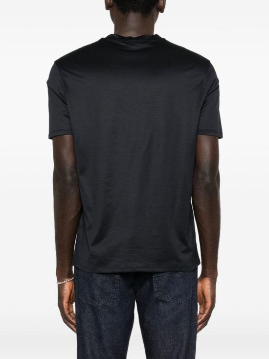  엠포리오 아르마니 반팔 티셔츠 로고 코튼 티셔츠 블루 - EMPORIO ARMANI