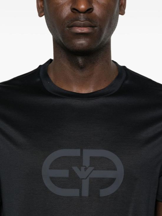  엠포리오 아르마니 반팔 티셔츠 로고 코튼 티셔츠 블루 - EMPORIO ARMANI