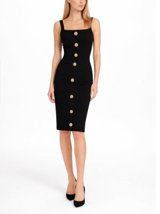  발망 미디 스커트 (주얼 버튼 장식, 블랙) - BALMAIN