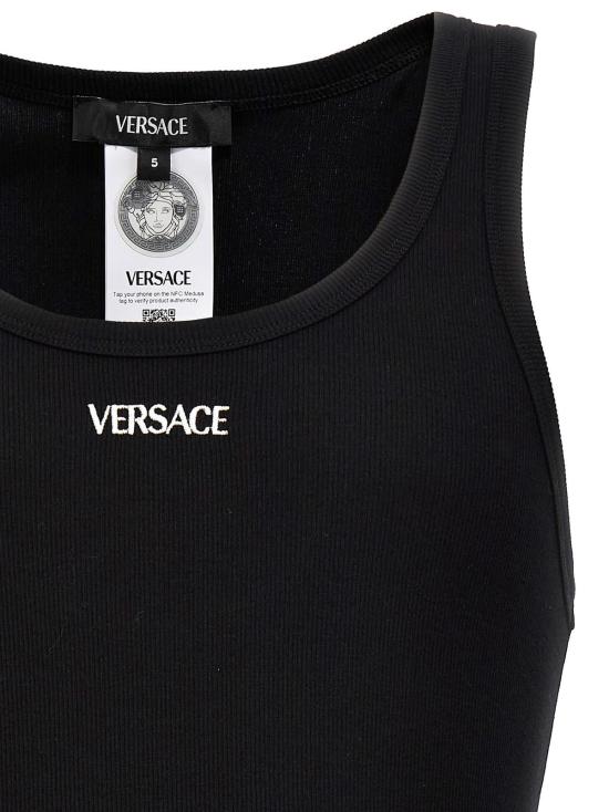  베르사체 민소매 티셔츠 로고 자수 탱크탑 블랙 - VERSACE