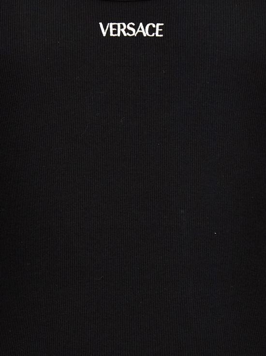  베르사체 민소매 티셔츠 로고 자수 탱크탑 블랙 - VERSACE