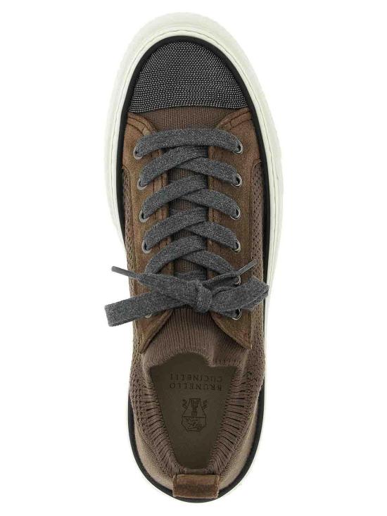 26SS 브루넬로 쿠치넬리 프레셔스 토 코튼 니트 & 스웨이드 스니커즈 MZ35G2650C8705 Brown - BRUNELLO CUCINELLI