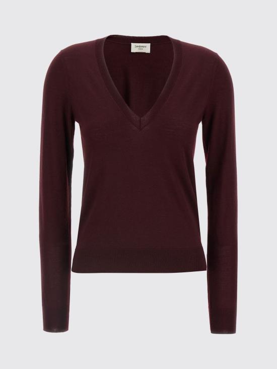 25FW 생로랑 플런지 브이넥 울 스웨터 839793Y76HF 6040 Burgundy
