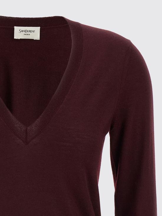 25FW 생로랑 플런지 브이넥 울 스웨터 839793Y76HF 6040 Burgundy - SAINT LAURENT