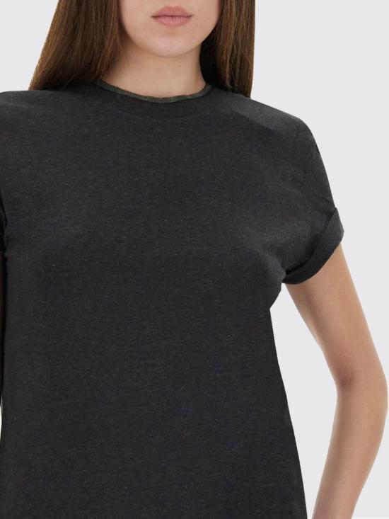 25FW 브루넬로 쿠치넬리 콘트라스트 트림 코튼 티셔츠 M0T18BD200 C055 Charcoal - BRUNELLO CUCINELLI