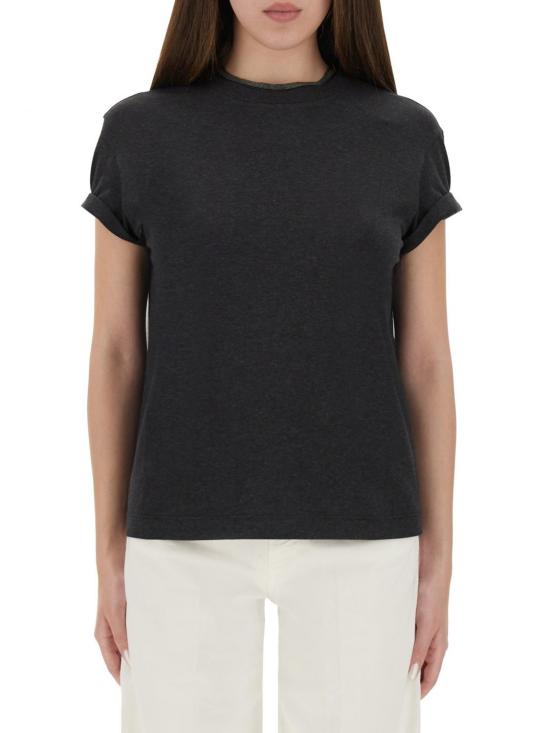 25FW 브루넬로 쿠치넬리 콘트라스트 트림 코튼 티셔츠 M0T18BD200 C055 Charcoal