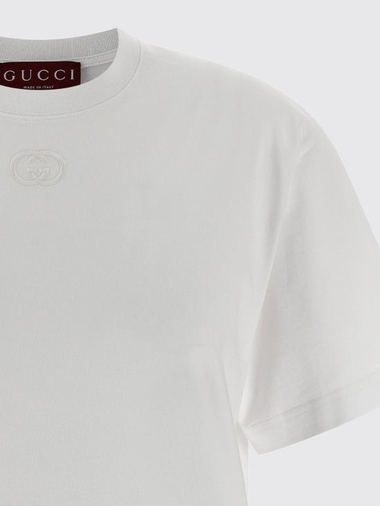 25FW 구찌 로고 자수 코튼 저지 반팔 티셔츠 837959XJHJR 9692 White - GUCCI