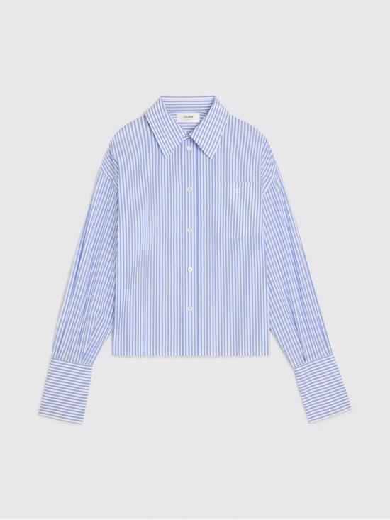 26SS 셀린느 스트라이프 코튼 포플린 크롭 셔츠 RC0941389 CBA0 Gnawed Blue