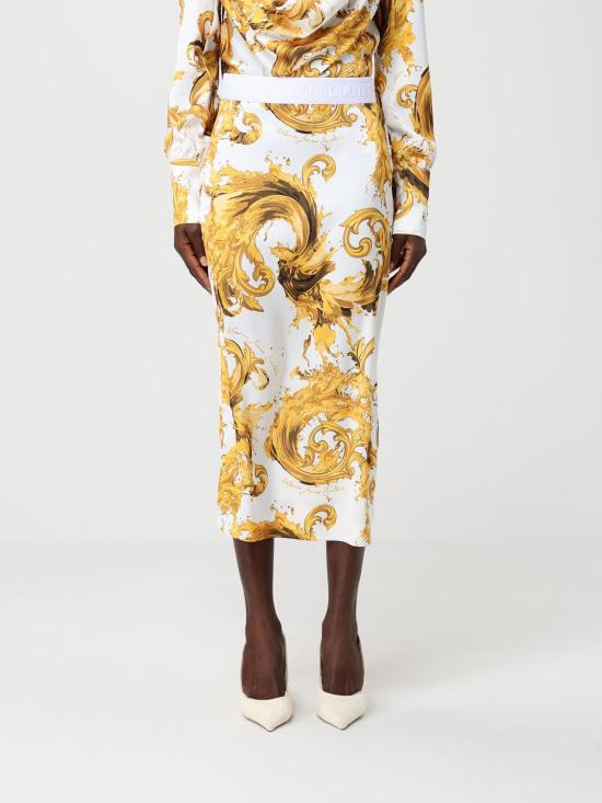 26SS 베르사체 롱 스커트 80HAE806NS820 G03 White