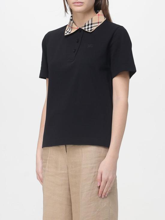 26SS 버버리 체크 칼라 코튼 폴로셔츠 8119392 Black - BURBERRY