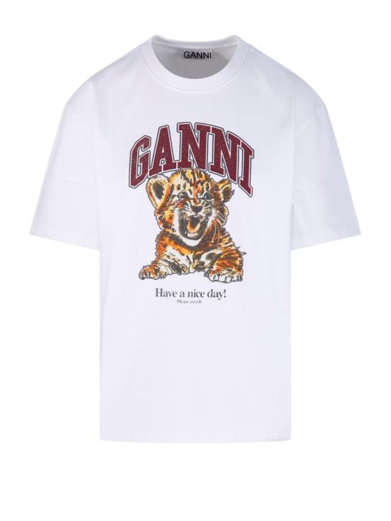 26SS 가니 코튼 저지 비디드 타이거 티셔츠 A1050060 151 BRIGHT WHITE DOM