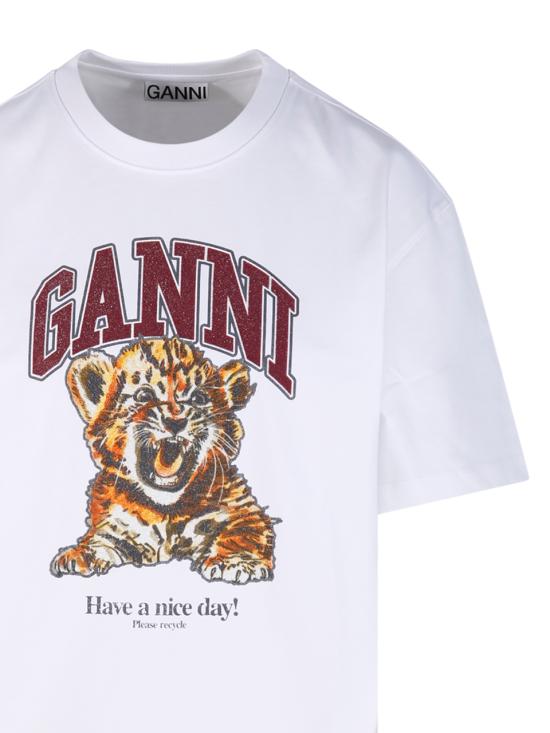 26SS 가니 코튼 저지 비디드 타이거 티셔츠 A1050060 151 BRIGHT WHITE DOM - GANNI