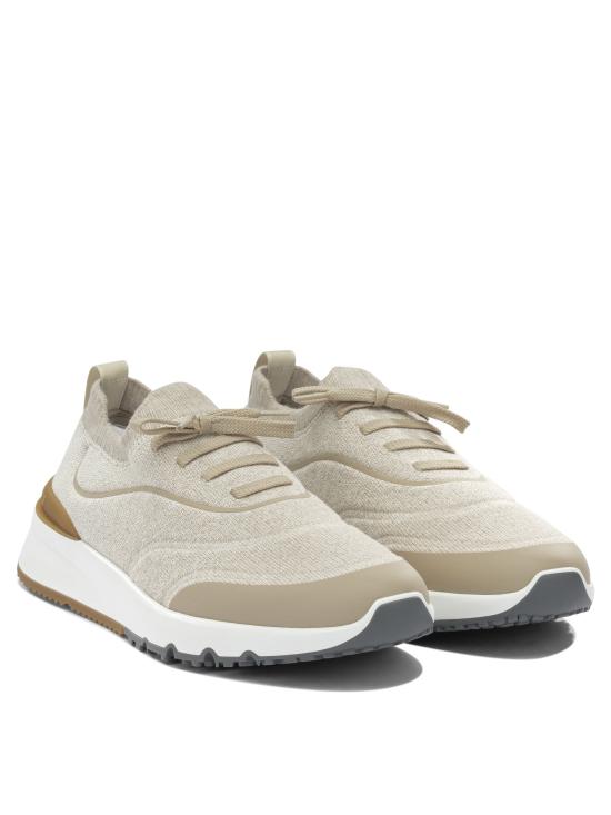 26SS 브루넬로 쿠치넬리 히트 본디드 디테일 테크노 코튼 니트 러너 스니커즈 MZUEHRO342CLC32 Beige - BRUNELLO CUCINELLI