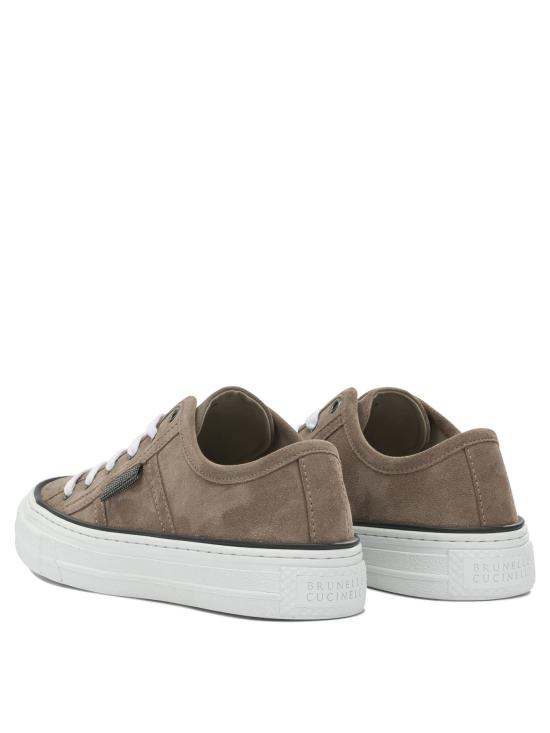 26SS 브루넬로 쿠치넬리 샤이니 탭 스웨이드 스니커즈 MZSFG3221C8849 Beige - BRUNELLO CUCINELLI